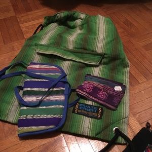 NWOT Boho drawstring bag w/glasses case/coin bag